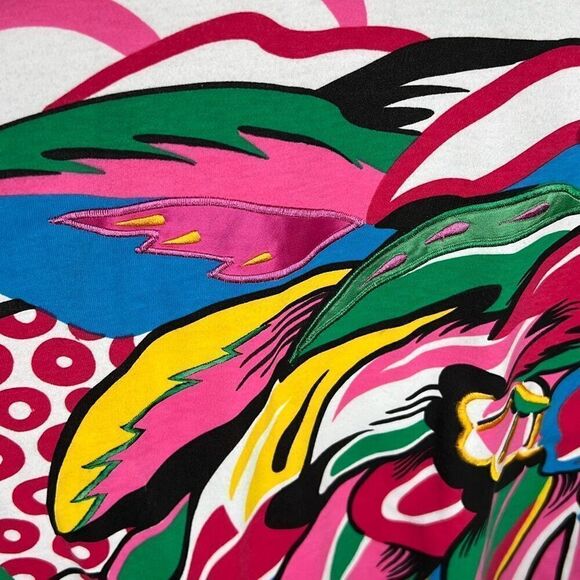 Sideffect Neon Floral 80’s Knit Top Size Medium Nwt Vintage Shoulder Pad - Picture 3 of 4